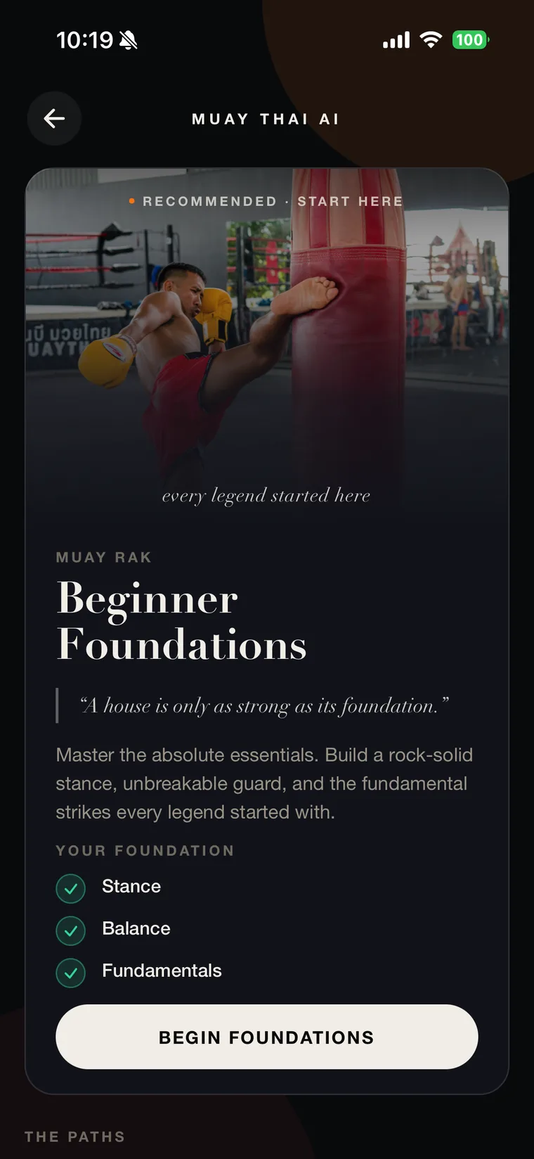 Beginner Foundations path in Muay Thai AI